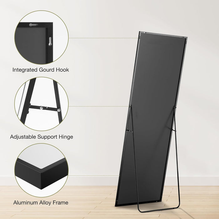 Full Length Mirror 64"X21" Full Body Floor Mirror for Bedroom or Cloakroom, Can Stand Alone, Hang or Lean against Wall, Tall Wall Mirror with Stand, Black