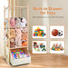 Stuffed Animal Storage with Tiny Toys Tray, Wood Stuffed Animal Zoo Storage with Brake Wheels, Space-Saving Plushie Playhouse for Nursery, Playroom, Kids Bedroom- Easy Assembly