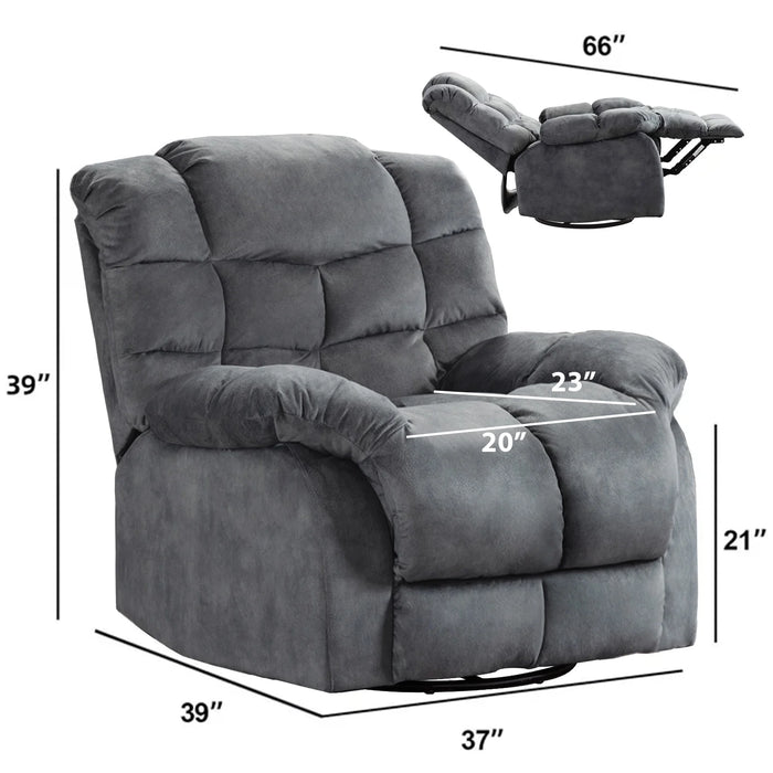 Massage Swivel Rocker Recliner Chair with Heat and Vibration, 360 Degree Swivel Manual Recliners Fabric Sofa Heavy Duty Reclining Chair for Living Room, Gray