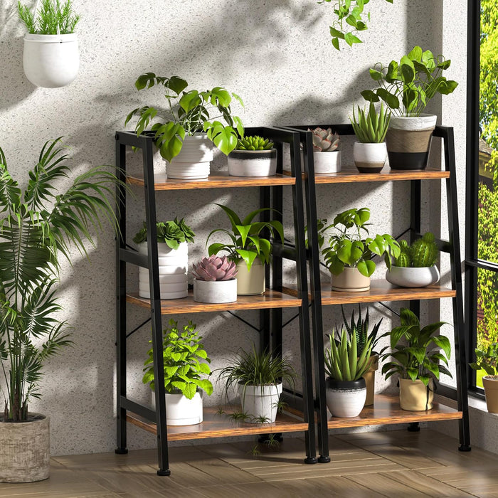 Three Tier Industrial Bookcase Rustic Brown Finish