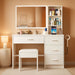 Vanity Desk with Mirror and Lights, 4 Drawers & Benches Vanity Desk Set, 3 Color Lighting Modes Adjustable Brightness Vanity for Bedroom Makeup Table