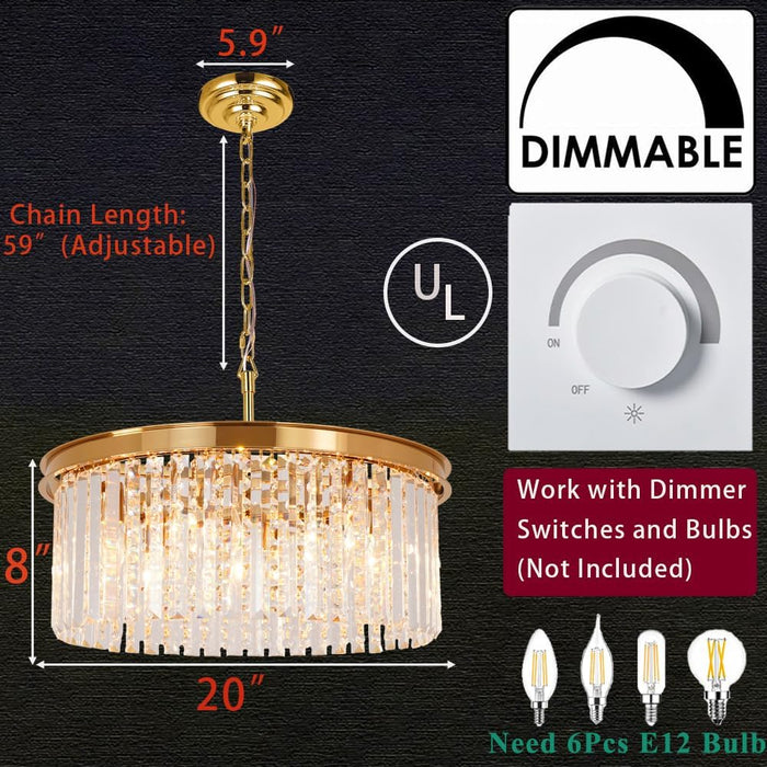 Modern round Gold Chandelier, 8-Light Ceiling Fixture | 20" Small Pedant Lighting Fixture for Bedroom, Dining Room, Kitchen Island