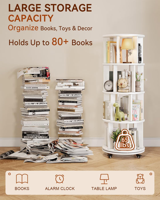 Four Tier Solid Wood Rotating IndustrialGrade Bookshelf