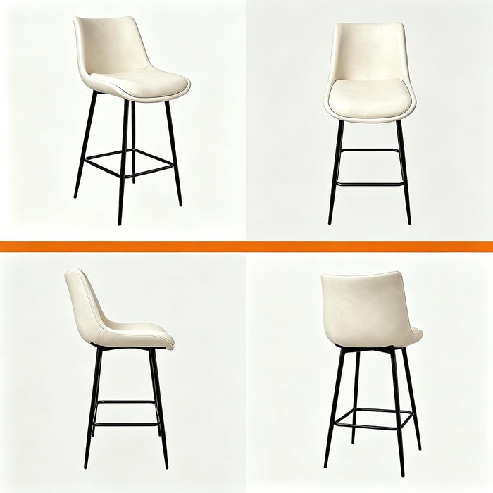 Counter Height Bar Stools Set of 3, FSC Certified Upholstered Faux Leather Barstools with Back, Metal Base, 27" Seat Height, Modern Upholstered Counter Stools for Kitchen Island,(Beige