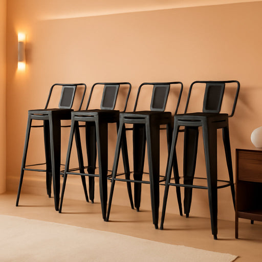 30 Inch Metal Bar Stools Set of 4 Bar Height Barstools Kitchen Chair Industrial Bar Stools with Low Back for Indoor Outdoor Use Matte Black