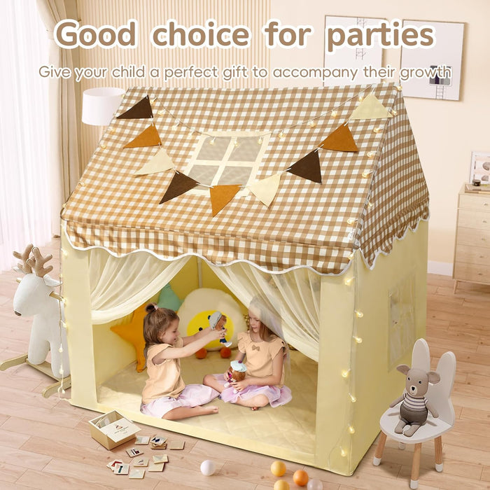 Playhouse for Indoor & Outdoor, with Star Light, Flags and Carry Bag, Washable Kids Tent for Girls & Boys (Lattice Top)