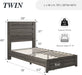 Farmhouse Twin Platform Bed with 49" Fluted Headboard, Wood Bed Frame with Natural Grain Finish, No Box Spring Needed, Noise-Free, Rustic Grey
