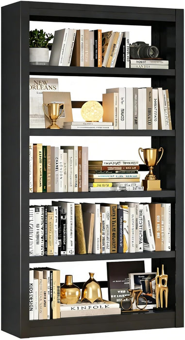 69 Inches Black MetalBookshelf With Adjustable Shelves