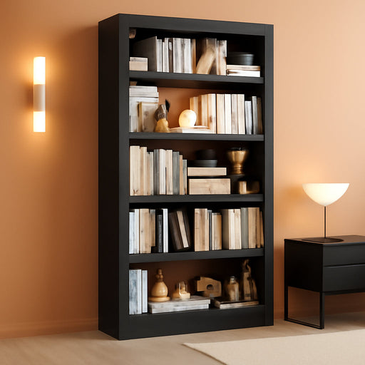 69 Inches Black MetalBookshelf With Adjustable Shelves