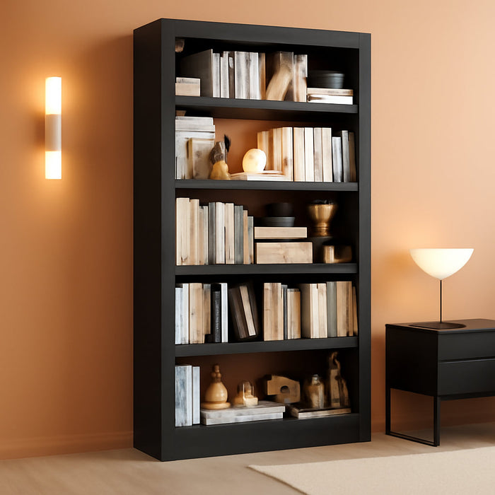69 Inches Black MetalBookshelf With Adjustable Shelves