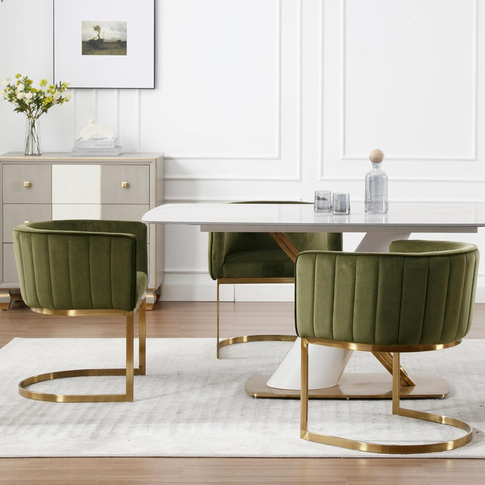 Upholstered Comfy Dining Chairs Set of 2 Kitchen and Dining Room Chairs with Arms Mid Century Modern Dining Chair with Gold Metal Legs for Dining Room Restaurant Cafe Living Room, Velvet Green