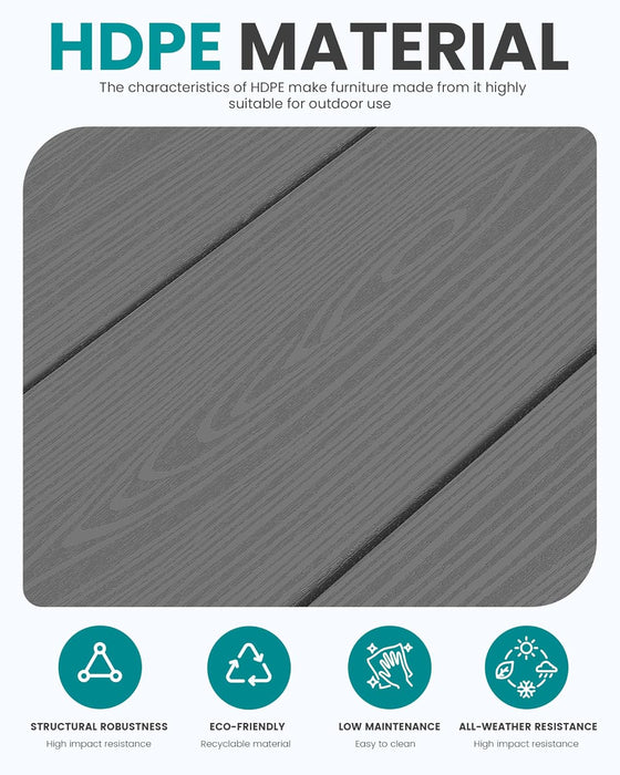 4 Piece HDPE Outdoor Furniture Set, All Weather Wood-Like Outdoor Sofa Sectional Couch, Grey Patio Furniture Set with Grey Cushions