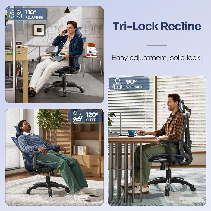 Ergonomic Office Chair with 3D Headrest, T23 High Back Mesh Desk Chair with Adjustment Lumbar Support & 3D Armrests, Chair, Big and Tall Swivel Computer Chair for Home Office, Gaming