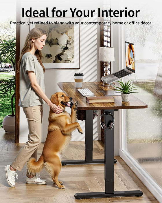 Electric Standing Desk 60 X 24 Inch Computer Desk-Gaming Desk Dark Walnut Home Office Desks Height Adjustable Memory Stand up Computer Workstation