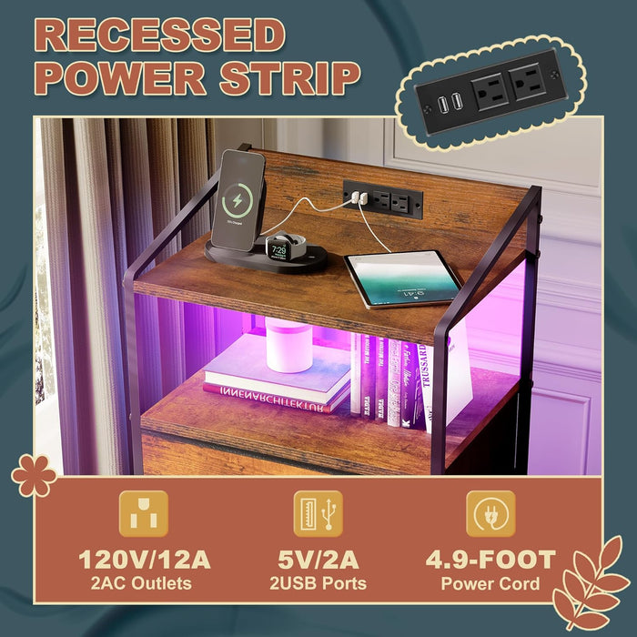 Nightstand Dresser Featuring LED Lights Rustic Brown