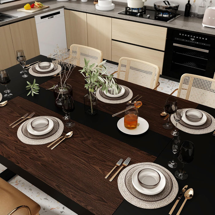 86.6" W Dining Table for 8-10 People, Versatile Modern Wooden Dinner Table Kitchen Table for Dining Room Conference Room, Black & Brown
