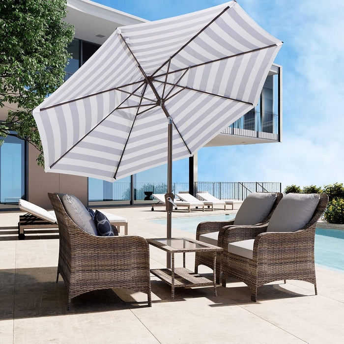 9FT Outdoor Patio Umbrella, Market Umbrella, Black & White Stripe