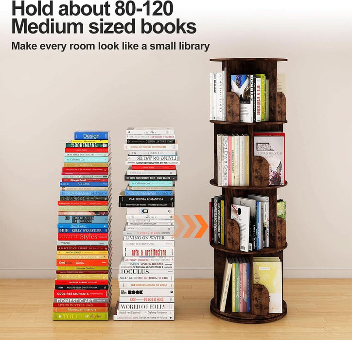 360°Rotating Bookshelf,4 Tier Corner Bookcase,Book Shelf,Floor Storage Wood Organizer for Sturdy,Home Office,Living Room,Bedroom,Kids Room