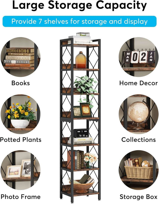 Tall Slim SevenTier Bookshelf CornerDisplayShelf Brown