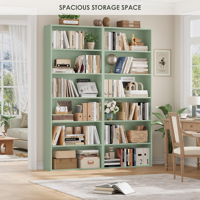 6 Tier Tall Bookshelf and Bookcase with Open Display Shelves, Green