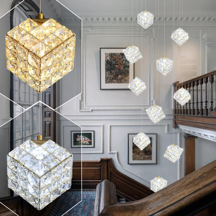 Gold Crystal LED Chandelier Staircase Ceiling Light