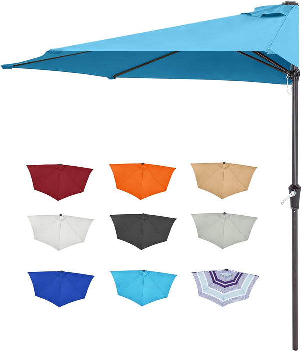 Patio Umbrella 9FT Outdoor Half Umbrella(Turquoise) | Fade & UV Resistant Fabric, 5 Fiberglass Ribs, Waterproof, Air Vent, Crank Operated, Great for Patio, Backyard, Garden, Deck