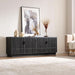 Farmhouse TV Stand for Television up to 75 Inches, 4 Fluted Doors Rustic Entertainment Center with Storage & Adjustable Shelves, Mid Century Modern Wood TV Consoles for Living Room Bedroom, Black