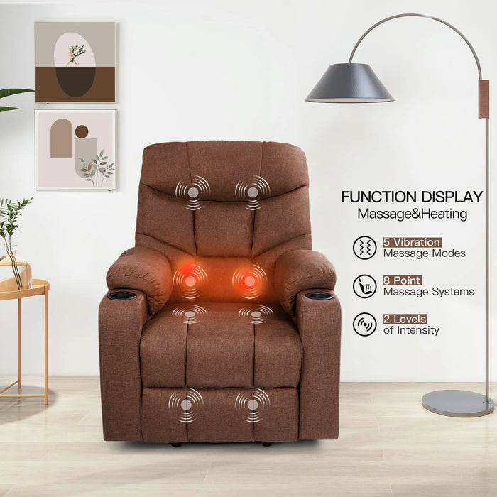 Large Power Lift Recliner for Elderly, Heavy Duty Electric Lift Chair with Heated Vibration Massage in Clay, Brown