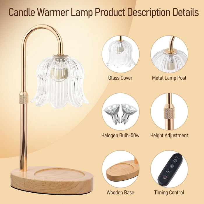 Electric Candle Warmer Lamp with Timer - Flame-Free 4-Level Dimming, Height Adjustable Gifts for Mom Women Friend, Birthday Housewarming Home Bedroom Decor