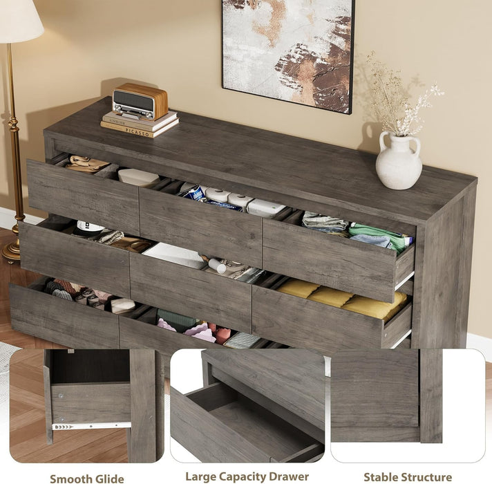 9 Drawer Dresser for Bedroom, Wide Modern Chest of Drawers, Large Wood Dresser Wooden Storage Organizer for Living Room, Hallway Entryway