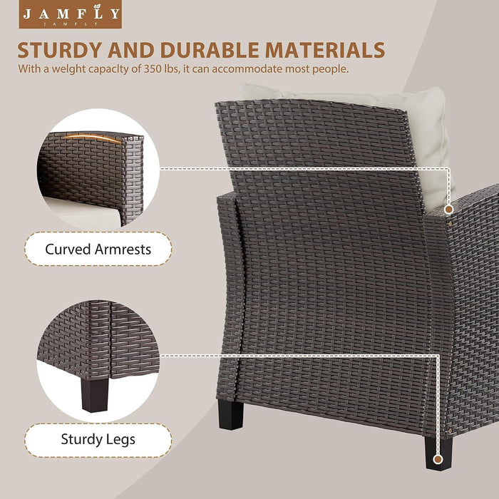 3 Piece Wicker Patio Furniture Set - Outdoor Rattan Conversation Set with Soft Cushions & Glass Coffee Table for Balcony, Porch, Small Backyard - All Weather Beige Bistro Set, Beige