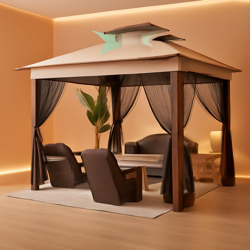 12X12 Pop up Gazebos on Clearance - Upgrade Easy up Metal Outdoor Gazebo Waterproof - Portable Gazebo with Mosquito Nettings, 4 Ropes 8 Stakes and Carry Bag for Patio Garden(Coffee)