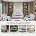 Manual Reclining Couch Sofa Set with Drop-Down Table, 3 Pieces Grey White Linen Recliner Couch Sets, Living Room Furniture Sets, Recliner Sofa with Storage Console/Cup Holder for Home