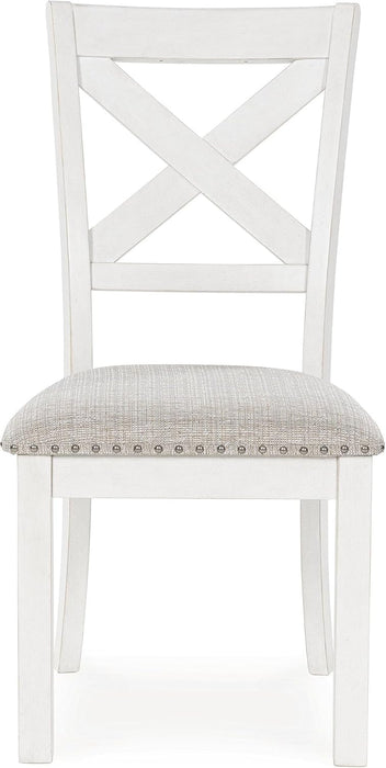 Robbinsdale Casual Upholstered Solid Wood Dining Chair with Nailhead Trim, Set of 2, White & Light Gray