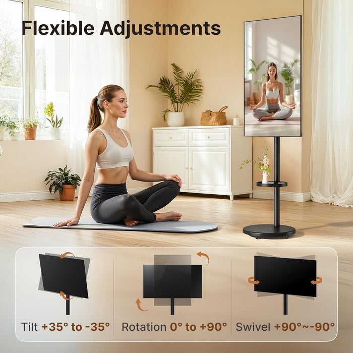 Height Adjustable Rolling TV Stand for 13-43 Inch TV up to 33 Pounds, Portrait to Landscape, Mobile TV Cart with Adjustable Storage Box and Shelf Max VESA 200X200Mm