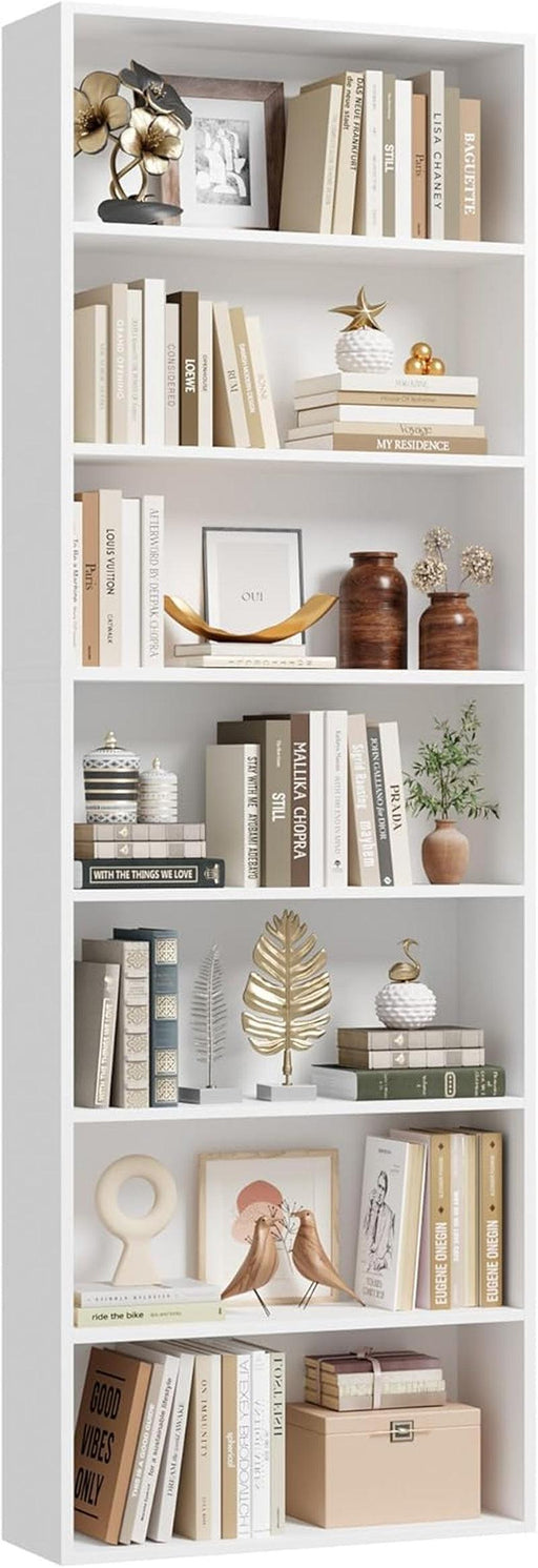 82" Tall Bookshelf, 7-Tier Open Shelves Bookcase, Freestanding Display Storage Shelves, Tall Bookcase Home Decor Furniture for Home Office, Living Room, Bedroom, White