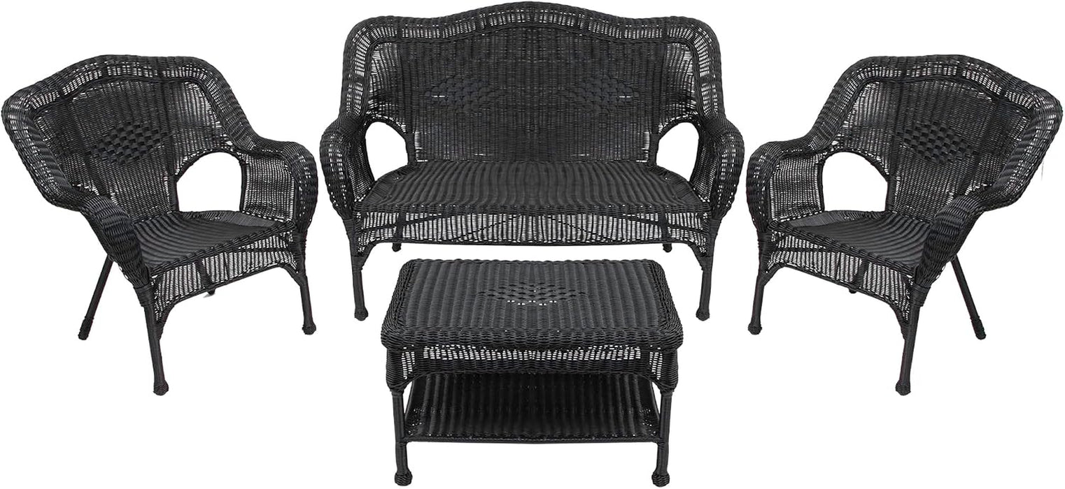 Wicker Outdoor Patio Conversation Set - Black - 4Pc
