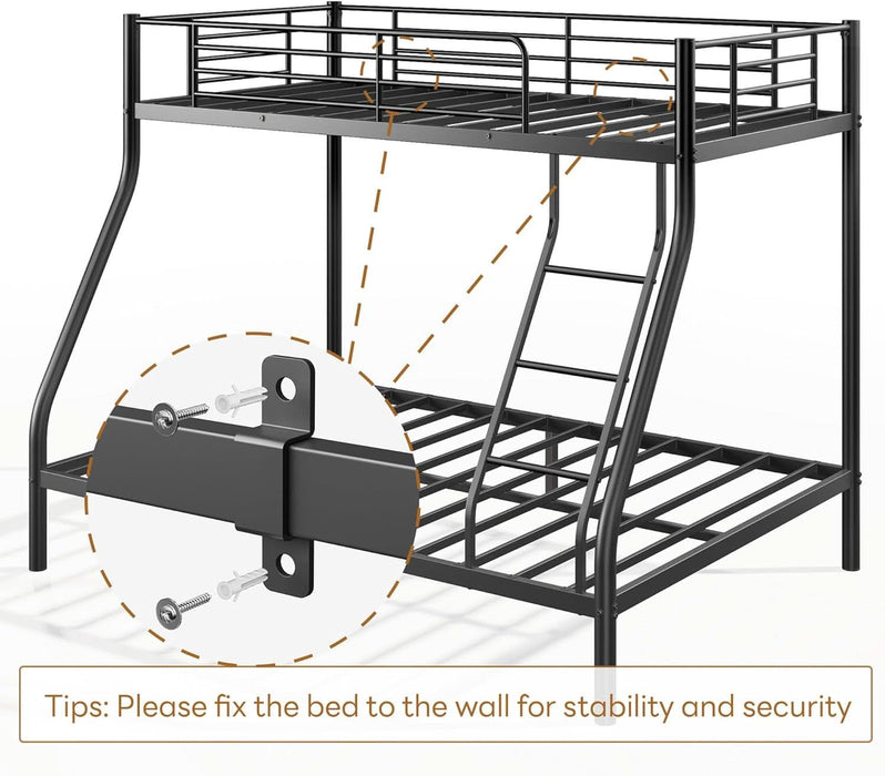 Sogesleep Bunk Beds Twin over Full Size, More Sturdy Heavy Duty Metal Bunk Bed with Angled Ladder for Teens and Adults, Used for Spaces-Saving, Apartment or Dorm, Noise Free & Easy Assembly, Black