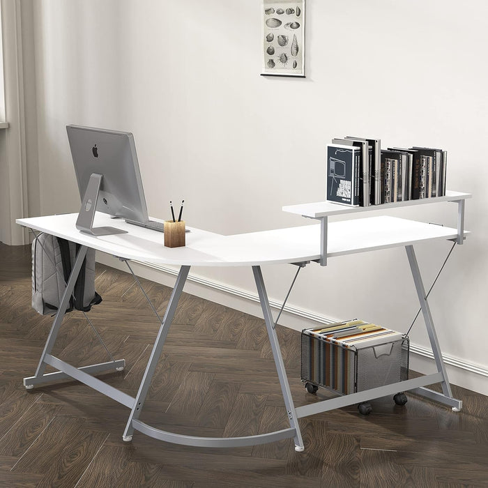 Vista L-Shape Desk with Monitor Stand, White
