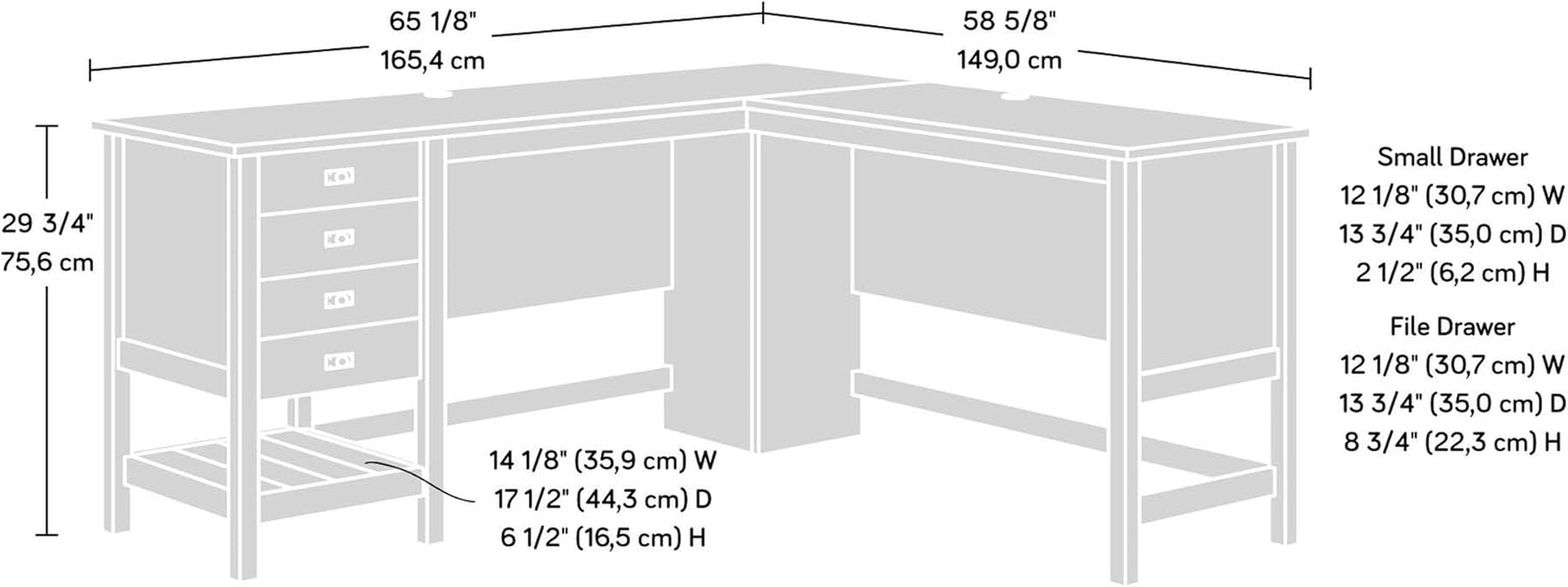 Cottage Road L Shaped Desk Computer Desk with Drawers, Home Office Desk with Optional File Cabinet Storage, Cable Management, in Soft White Finish