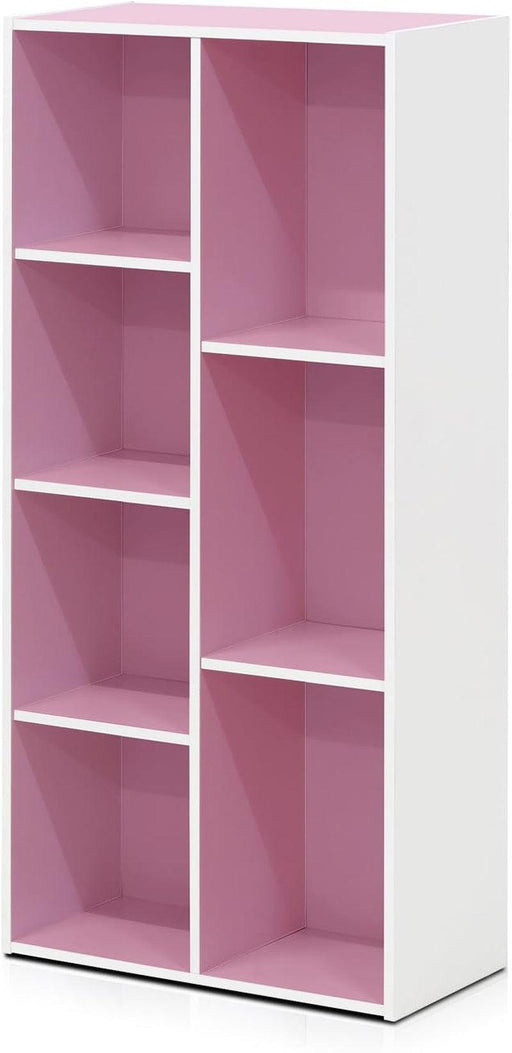 LUDER Book Shelf, 7-Cube Bookshelf, Bookcase, 9.4 X 19.5 X 41.7, for Living Room, Bedroom, Home Office, White/Pink