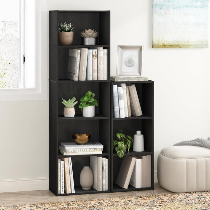 5-Tier Solid Wood Bookcase Open-Design Shelves Blackwood