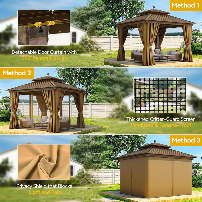 10x10Ft Aluminum Gazebo AllWeather With Netting Curtains