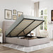 Full Size Lift up Storage Bed, Modern Wingback Headboard, Hydraulic Support, No Box Spring Needed, Light Beige
