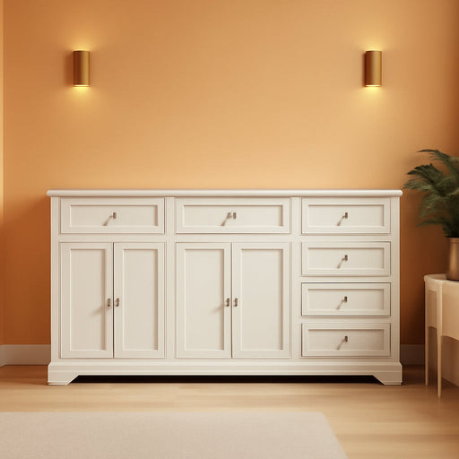Large Buffet Cabinet with Storage, 59” Kitchen Cabinet with 4 Doors, 6 Drawers & 2 Adjustable Shelves, Modern Sideboard for Living Room, Coffee Bar, White
