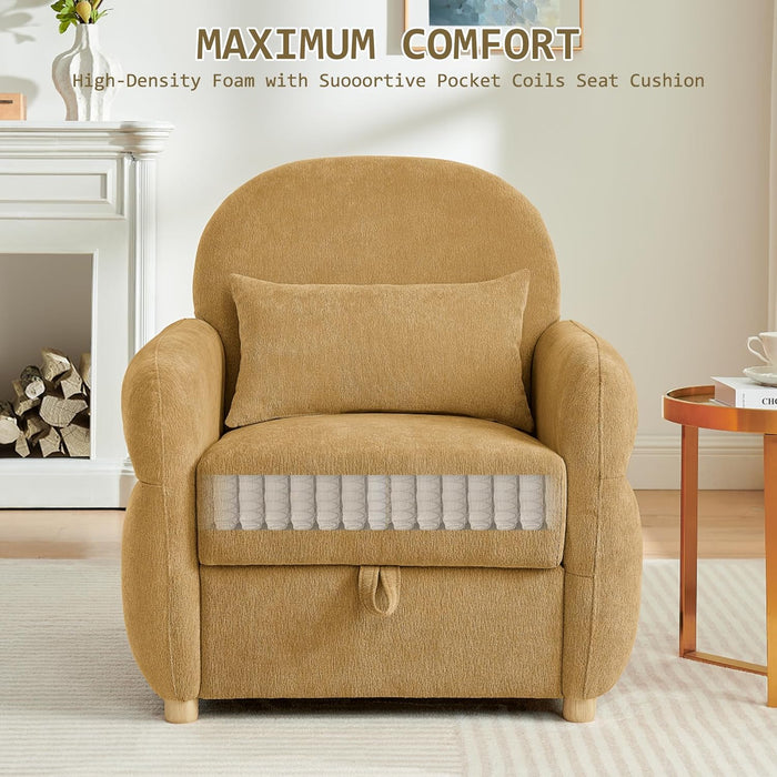 33.5" Accent Chair with Seat Storage Modern Reading Chair Accent Chairs for Living Room Armchair Bedroom,Apartment (Ginger Yellow, 33.5")