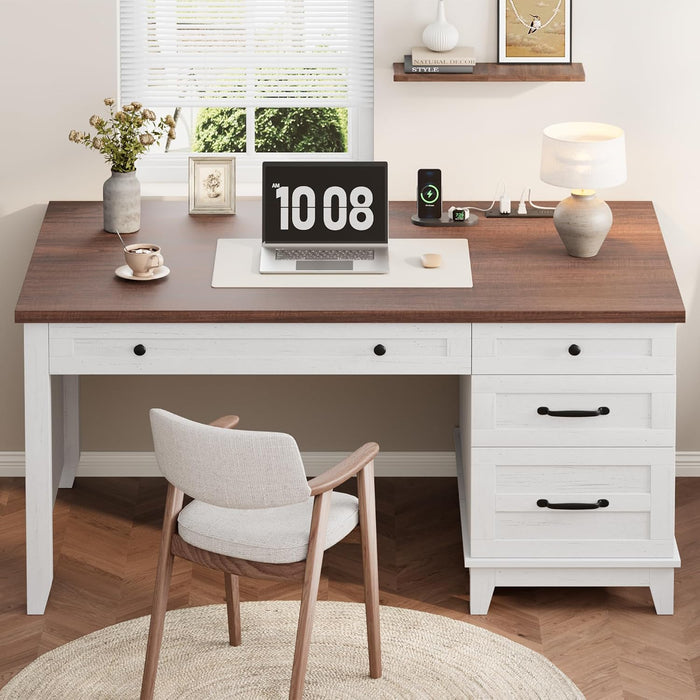Executive Home Office Desk, Adjustable File Drawer Office Desk