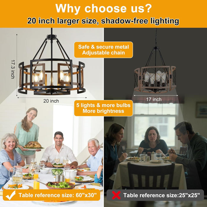 Twenty Inch Chandelier Black Walnut FarmhouseStyle Classic
