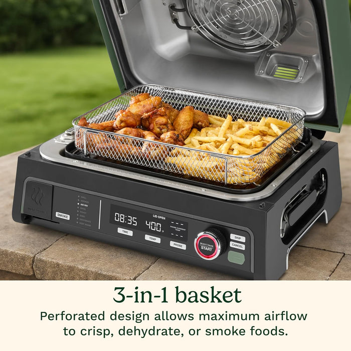 Flavorboost™ 8-In-1 Outdoor Electric BBQ Grill & Portable Smoker, Air Fryer Grill Combo with Smart Probe, Smoke Drawer, 154 Sq. In., Patio & Balcony Grill for Apartments, CEG-1302