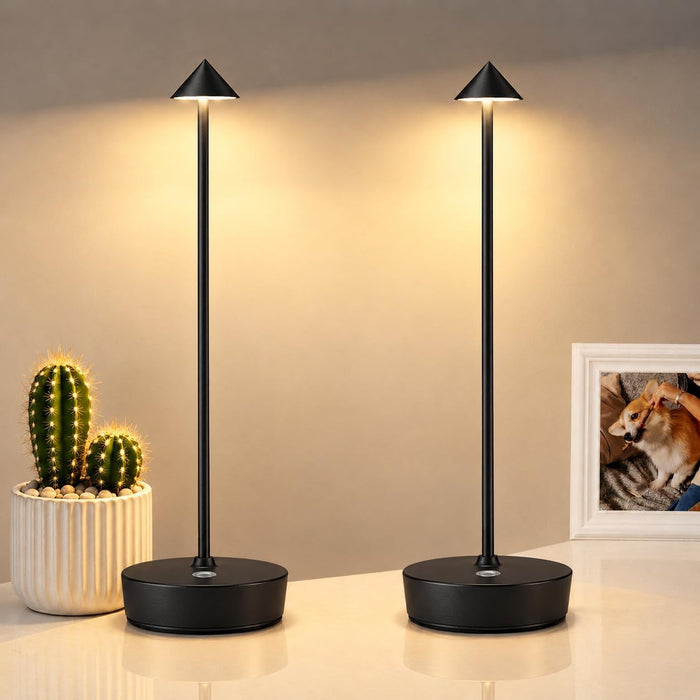 Set of 2 LED Cordless Table Lamp, Rechargeable Battery Operated Dimmable Restaurant Table Lamp, 6000Mah, Outdoor Patio Black